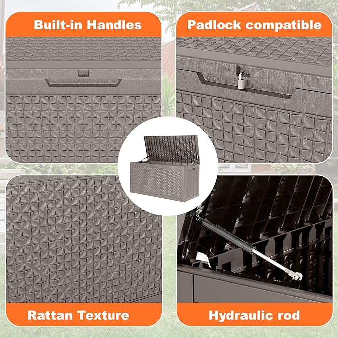 EasyUp 121 Gallon Outdoor Storage Box Waterproof, UV Resistant Resin Deck Box - Image 4