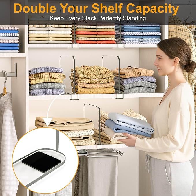OKPOW Shelf Dividers for Closet Organization: 8" Tall X 12" Deep Acrylic Clear - Image 3