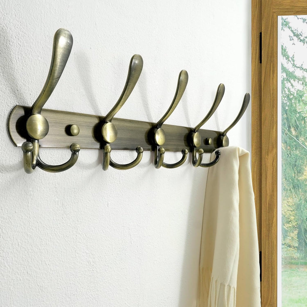 Wall Mounted Coat Rack - 5 Tri Hooks, Heavy Duty, Stainless Steel