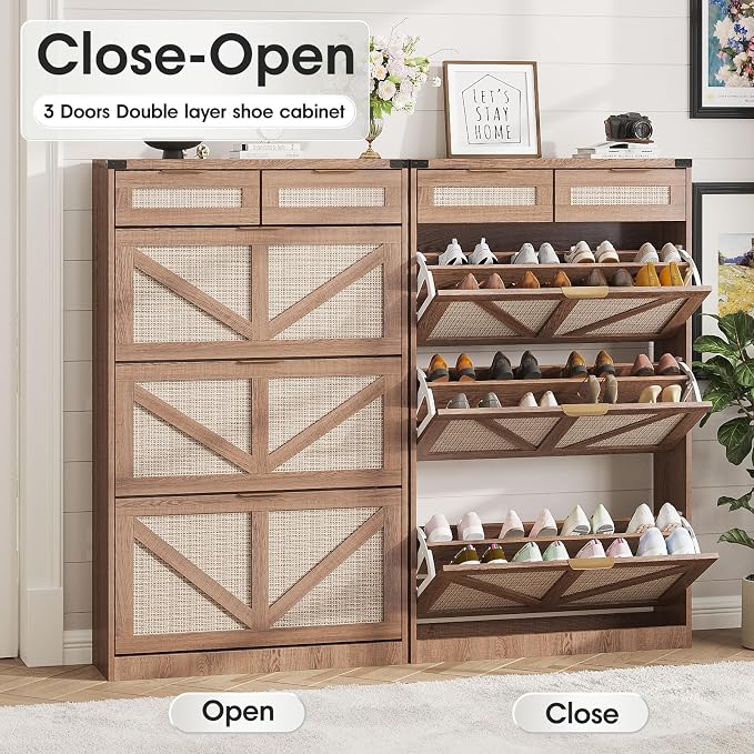 Shoe Cabinet with 3 Flip Drawers & 2 Drawers, Freestanding Shoe Storage Cabinet - Image 6