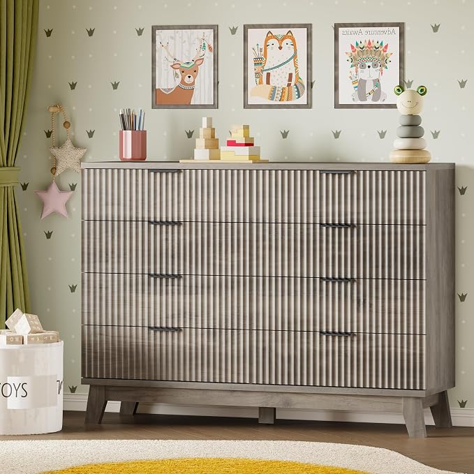 53" Tall Dresser for Bedroom, 8-Drawer Fluted Chest of Drawers, Modern Wood - Image 8
