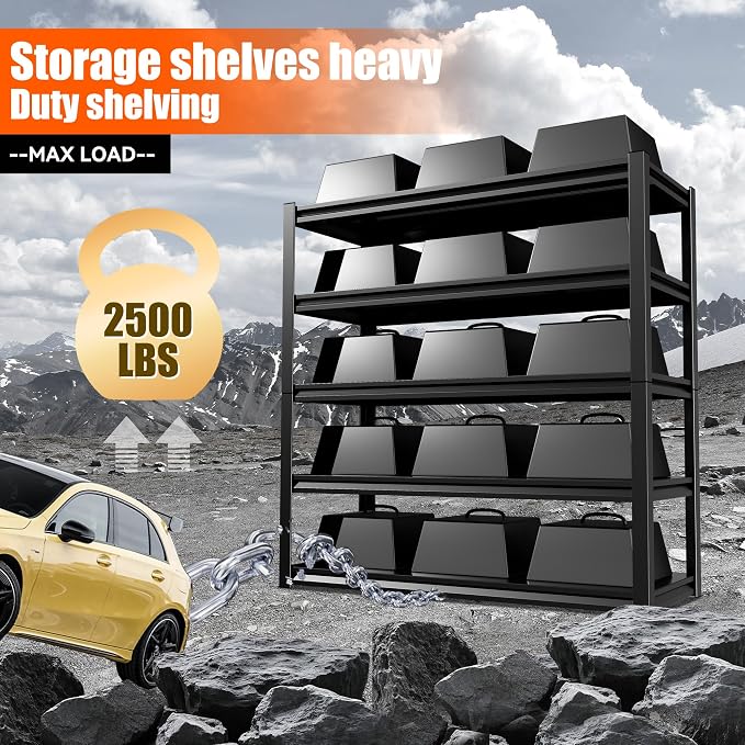 2500LBS Storage Shelves 5 Tier Garage Shelving Heavy Duty Adjustable Shelving - Image 4