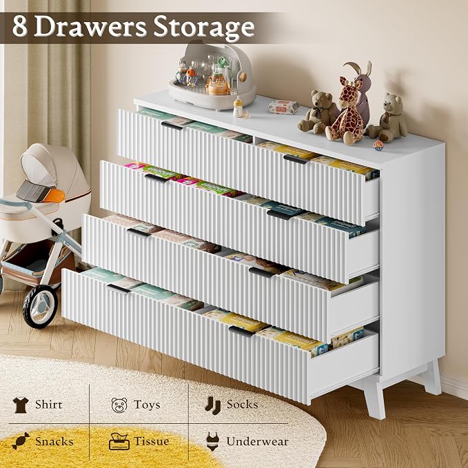 53" Tall Dresser for Bedroom, 8-Drawer Fluted Chest of Drawers, Modern Wood - Image 6