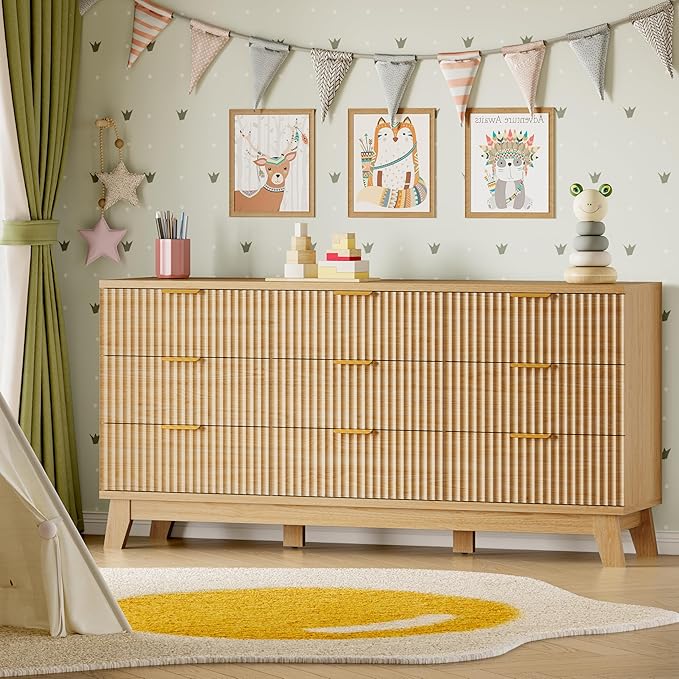 63" Long Dresser for Bedroom, 9-Drawer Fluted Dresser, Extra-Wide Wood Chest of - Image 8