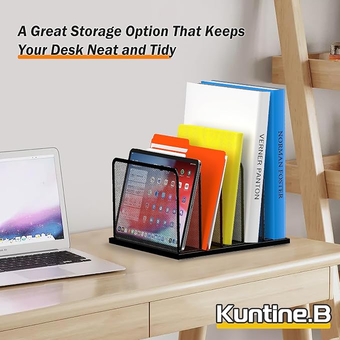 Kuntine.B Desk File Organizer 5 Sections Upright Mesh Desktop Organizer File - Image 7