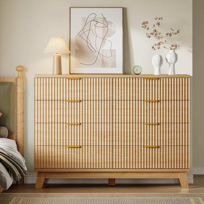 53" Tall Dresser for Bedroom, 8-Drawer Fluted Chest of Drawers, Modern Wood - Image 4