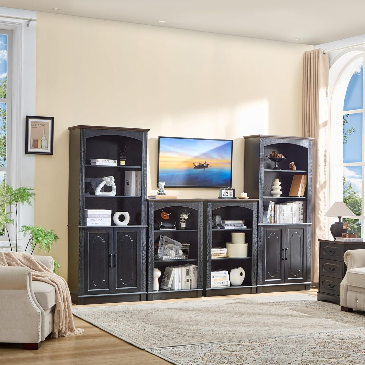 Black Bookshelf, 3 Tier Bookcase Kids Bookshelf Wood Cube Storage