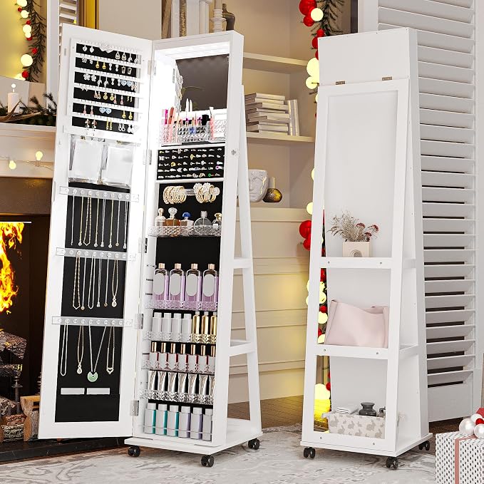 HNEBC 360° Swivel Mirrored Jewelry Armoire - Image 7