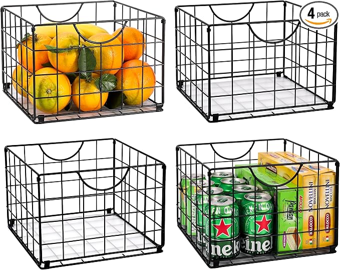 Metal Wire Basket Foldable Set of 4, Metal Bins by DINGTAI