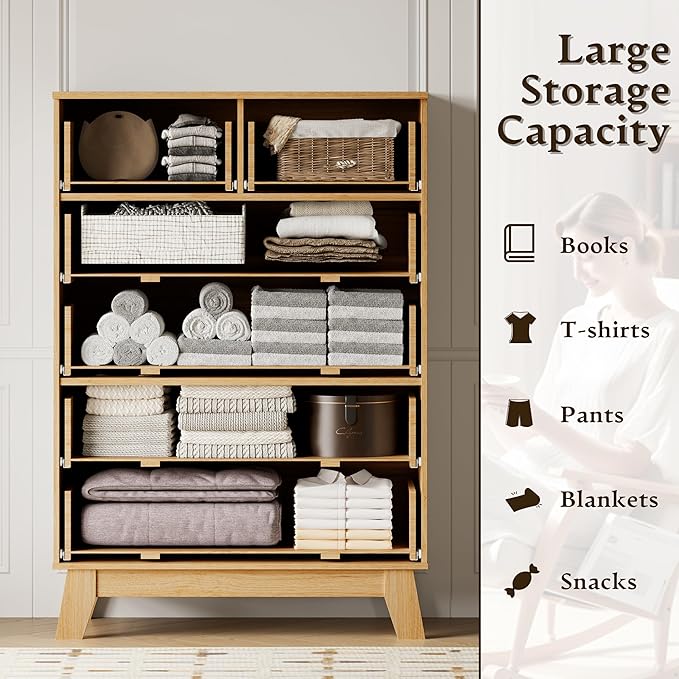 46" Tall Dresser for Bedroom, 6-Drawer Fluted Chest of Drawers, Modern Wood - Image 4
