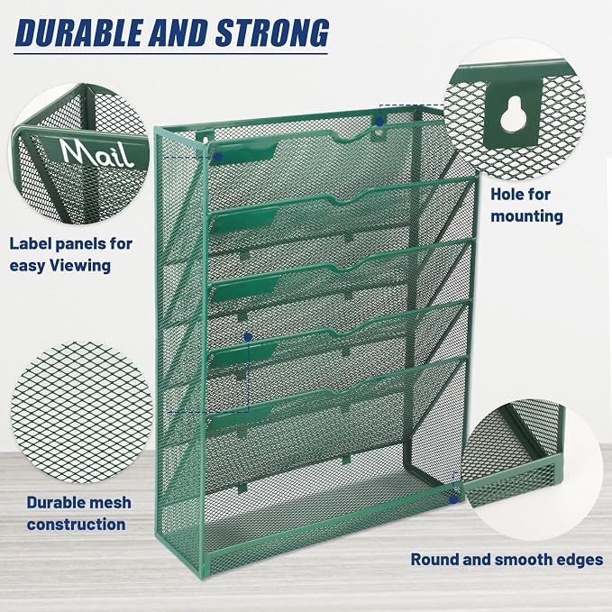 EASEPRES 6 Tier Desk File Organizer, Mesh Hanging Wall Mount Document - Image 4
