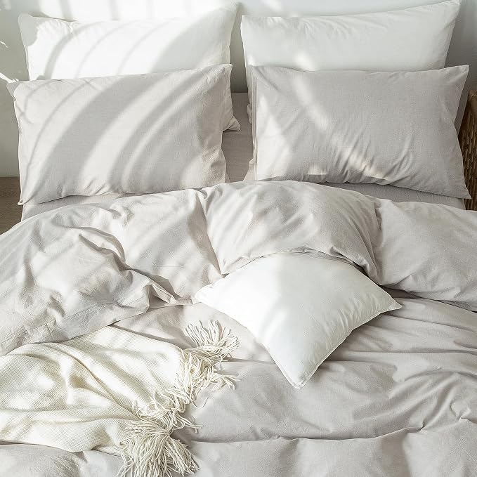 MooMee Bedding Pillowcases Pack of 2 100% Washed Cotton Linen Like Textured - Image 2