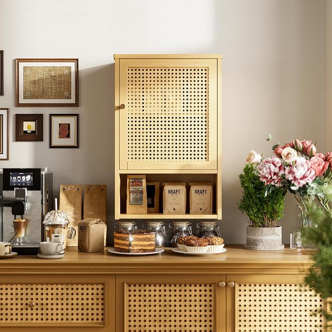 HITNET Bathroom Wall Cabinet, Rattan Medicine Cabinet, Bamboo Hanging Storage - Image 2
