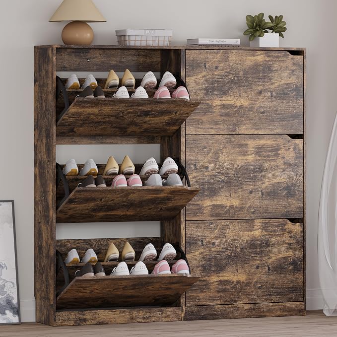 Shoe Cabinet with 6 Flip Drawers, Slim Narrow Shoe Storage Cabinet, by BORNOON