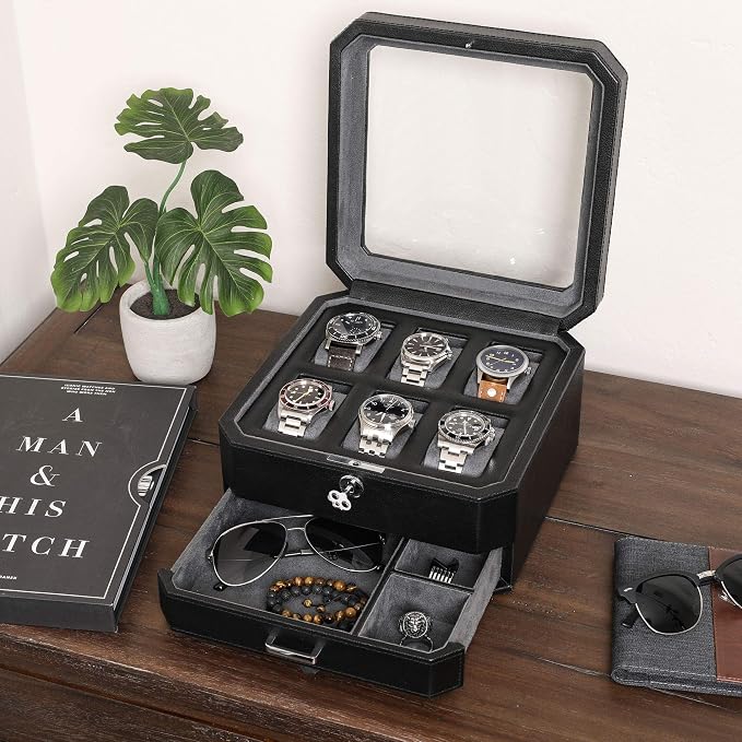 ROTHWELL Gift Set 6 Slot Leather Watch Box and 2 Watch Travel Case - Image 3