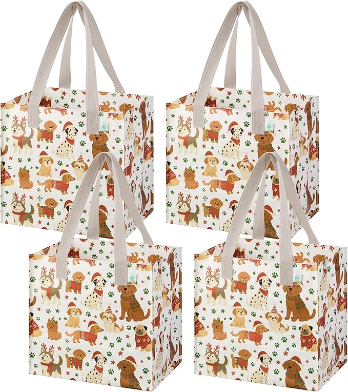 VENO 4 Pack Christmas Reusable Grocery Bags, Heavy-Duty Shopping Bags by Veno