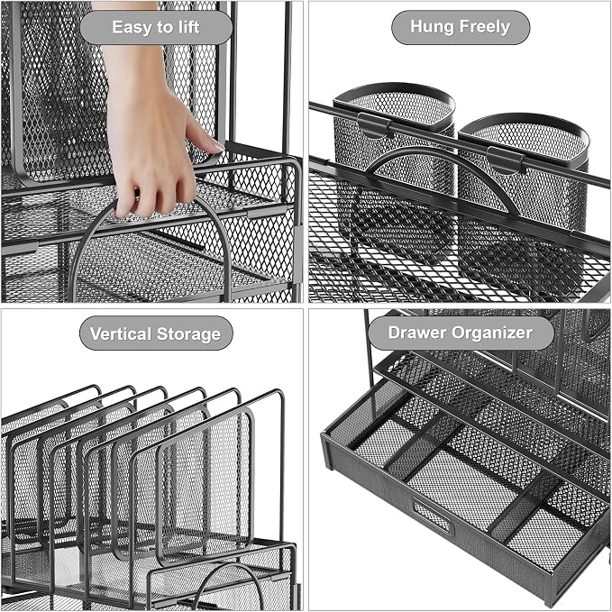 Marbrasse Desk Organizers, 4-Tier Mesh Desk File Organizer - Image 3