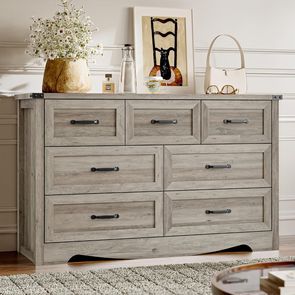 BORNOON 7-Drawer Dresser for Bedroom, Modern Wooden Chest of Drawers