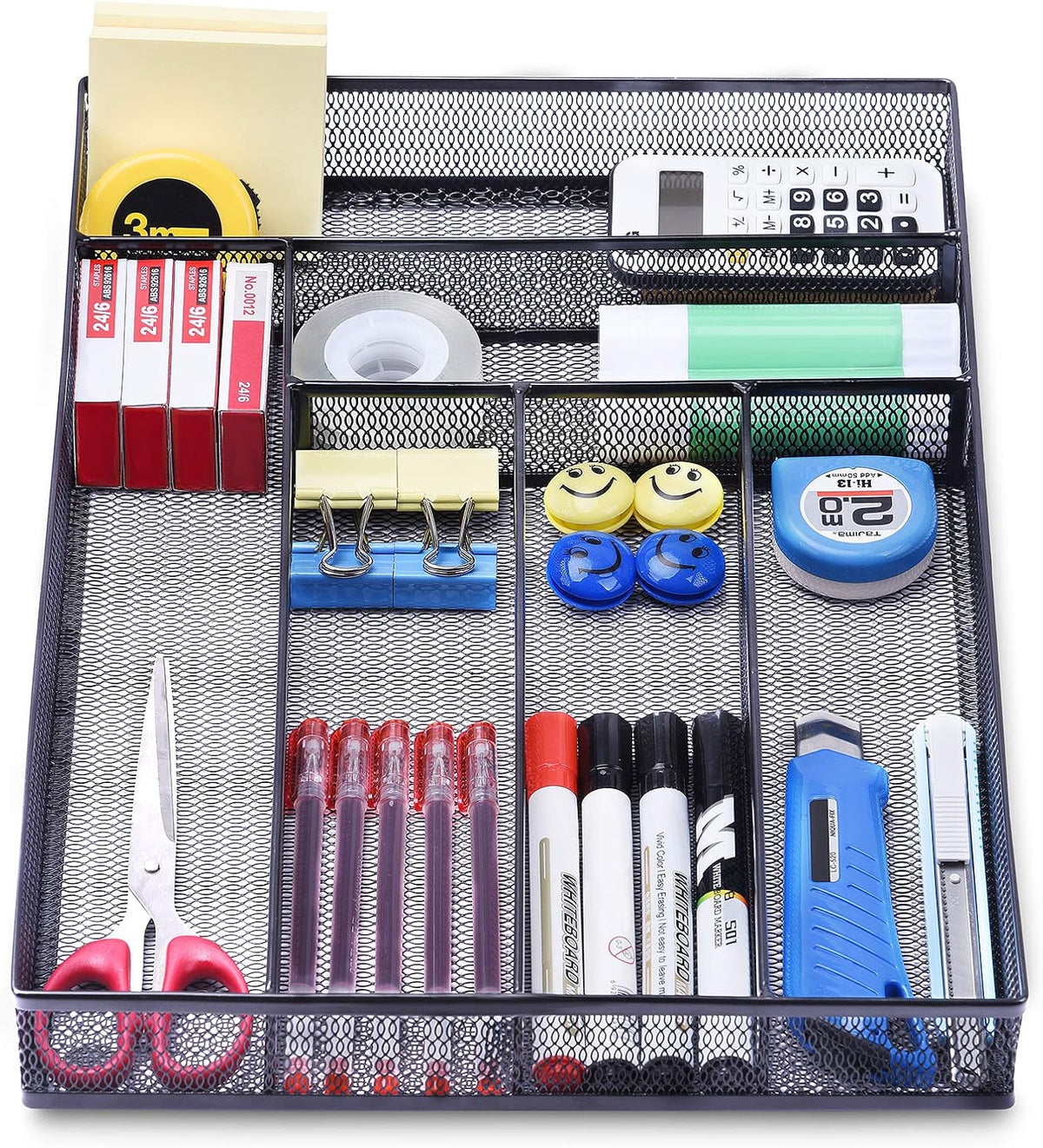 WuGeShop Desk Drawer Organizer with 6 Compartments, Mesh Drawer