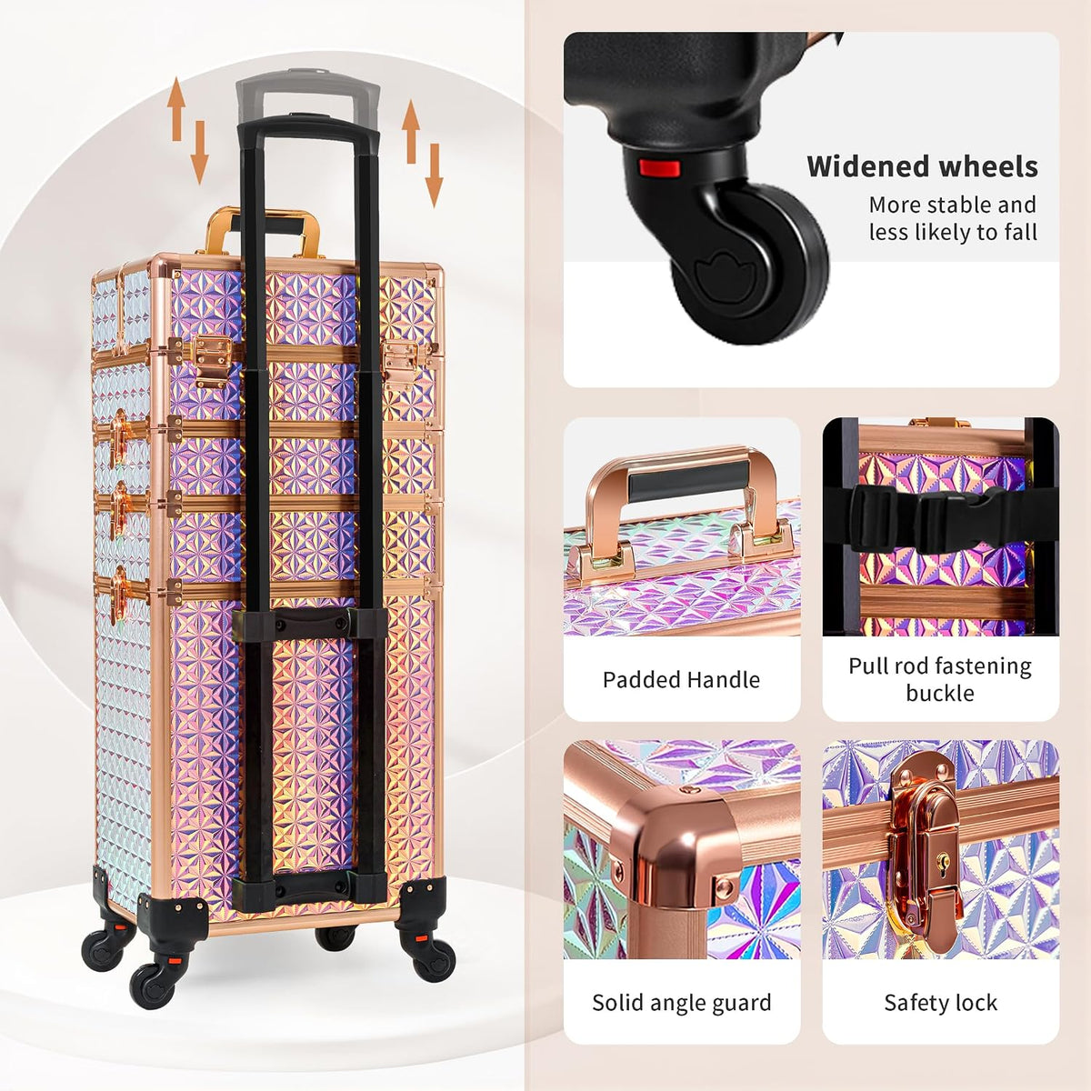 AROUS 5 in 1 Rolling Makeup Train Case with Lid Cosmetology Case on