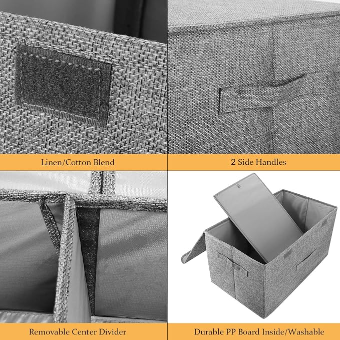 2 Pack Storage Boxes with Lids and Handles, Collapsible Linen Storage Bins - Image 2