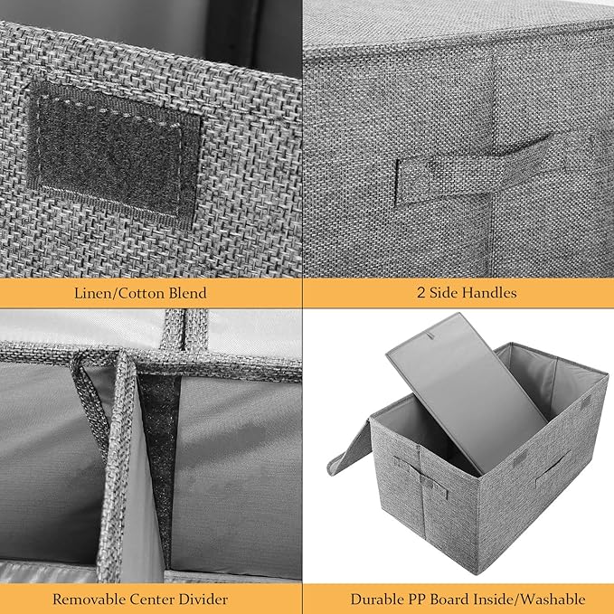 2 Pack Storage Boxes with Lids and Handles, Collapsible Linen Storage Bins - Image 2