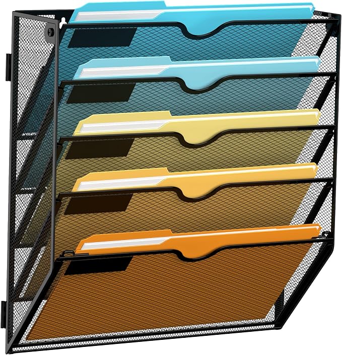 SUPEASY 5-Tier Wall File Organizer Mesh Office Mail Holder, Hanging Wall by SUPEASY