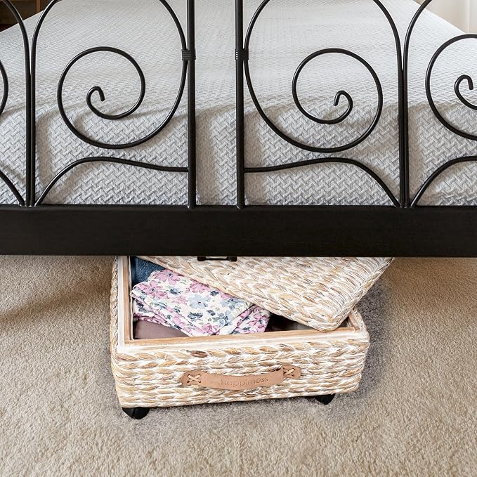 happimess BSK1006C 26.38" Chett Minimalist Hand-Woven Hyacinth/Wood Underbed - Image 2