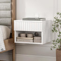 Small Floating Nightstand with Drawer, Modern Night Stand with Fluted Door and by EYYTHUNG