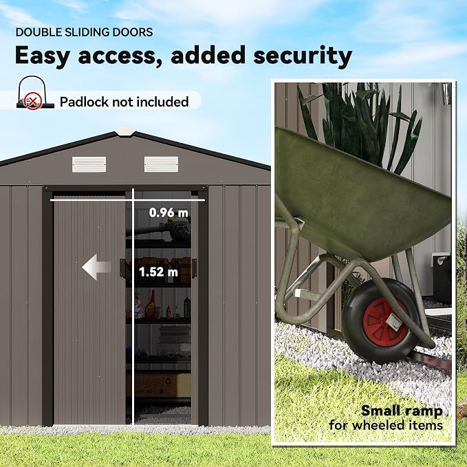 Outsunny 9' x 6' Outdoor Storage Shed, Garden Tool Metal Shed - Image 4