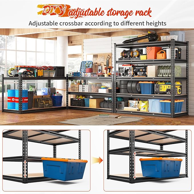 REIBII 48" W Garage Shelving 3020LBS Storage Shelves 5 Tier Heavy Duty Shelving - Image 4