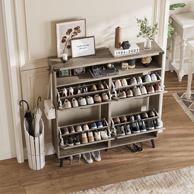 Shoe Cabinet with 4 Flip Drawers, Farmhouse Shoe Storage Cabinet - Image 7