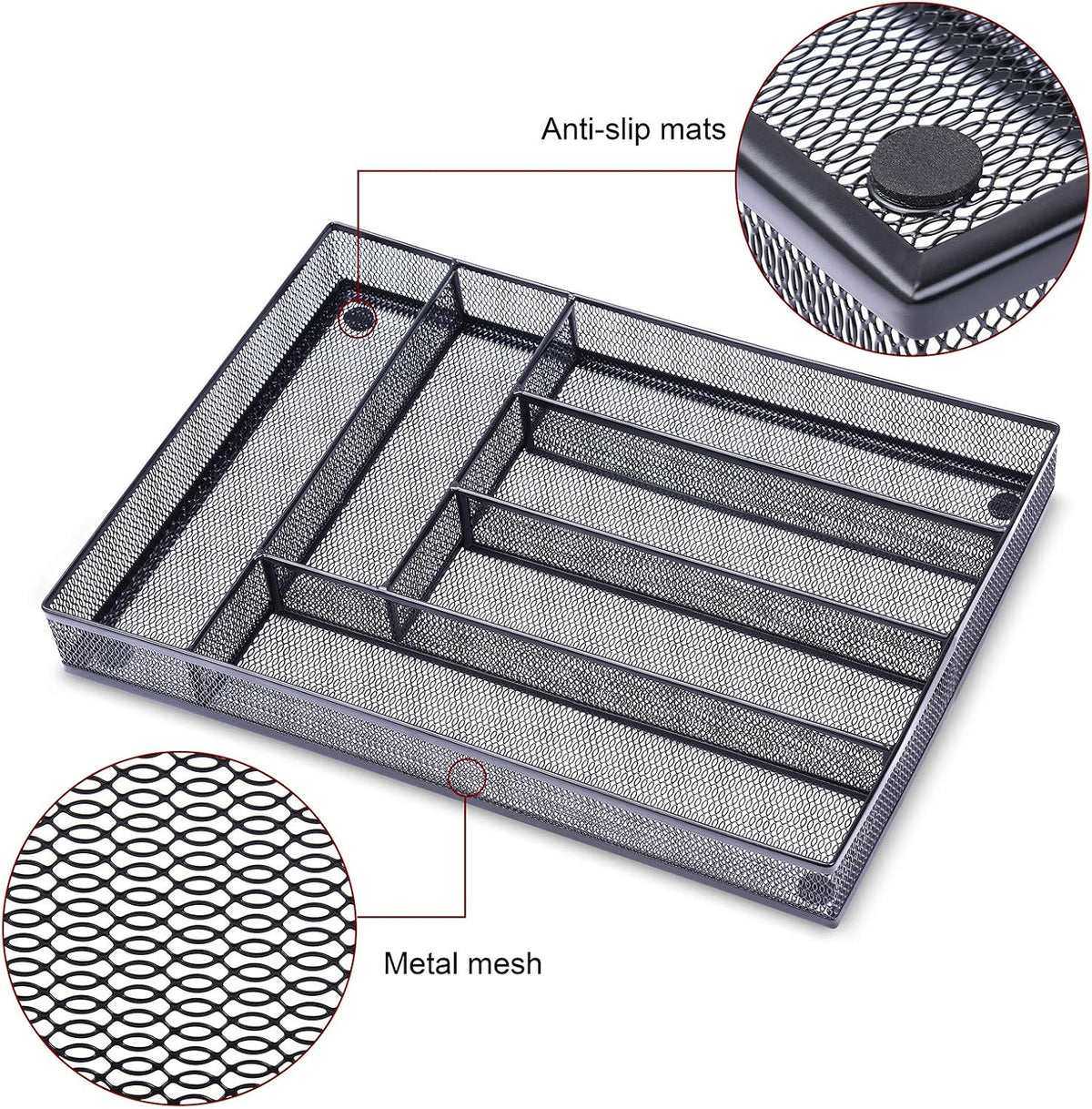 WuGeShop Desk Drawer Organizer with 6 Compartments, Mesh Drawer