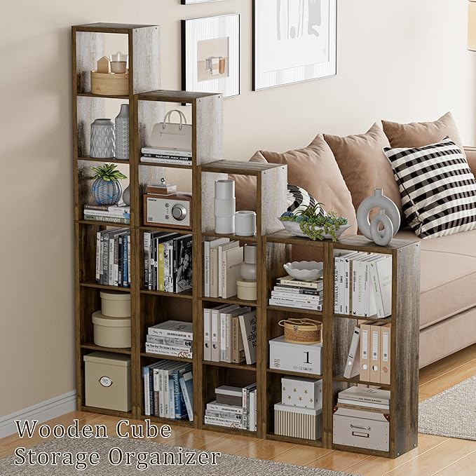 Cube Storage Organizer Bookcase, Small 4 Tier 11 inch Open Back Cubical Shelf - Image 5