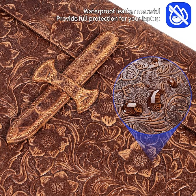 Genuine Leather Laptop Sleeve, Compatible - Image 5
