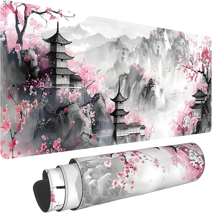 Japanese Cherry Blossom Large Mouse Pad, Gaming Keyboard Desk Pad, Extended by BAHDSISFA