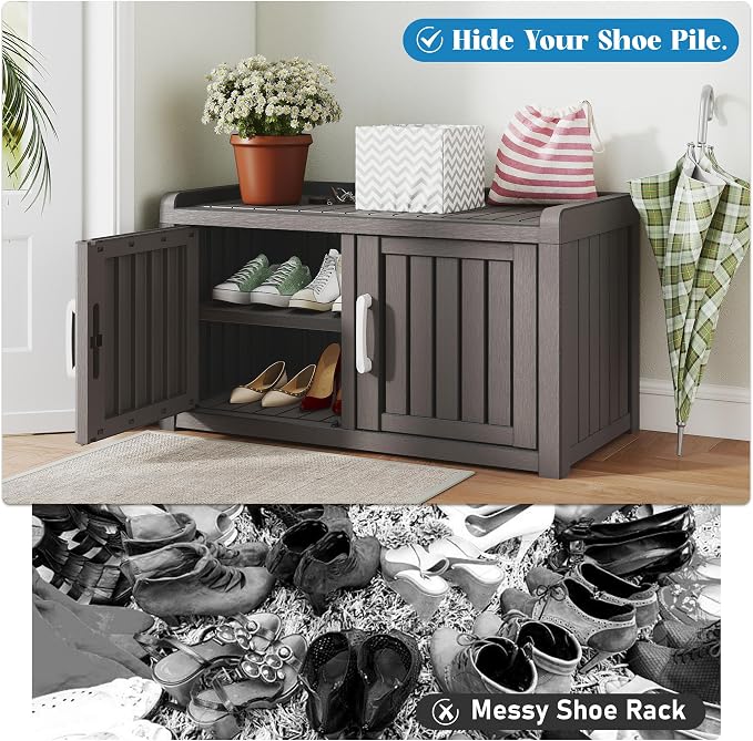 KAMABOKO Shoe Storage Cabinet Waterproof UV-Resistant, Entryway Storage Bench - Image 5