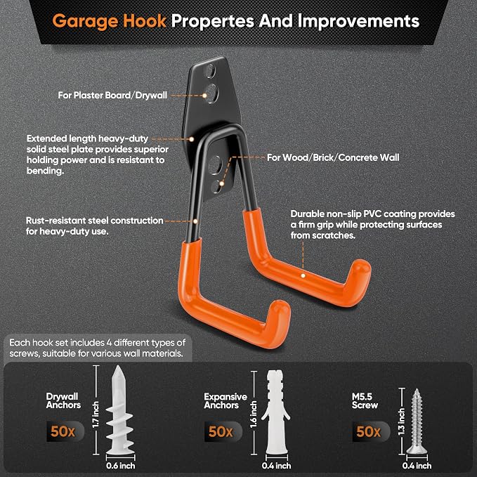 Nacial 26 Pack Garage Hooks Heavy Duty, Utility Steel Garage Storage Hooks - Image 3