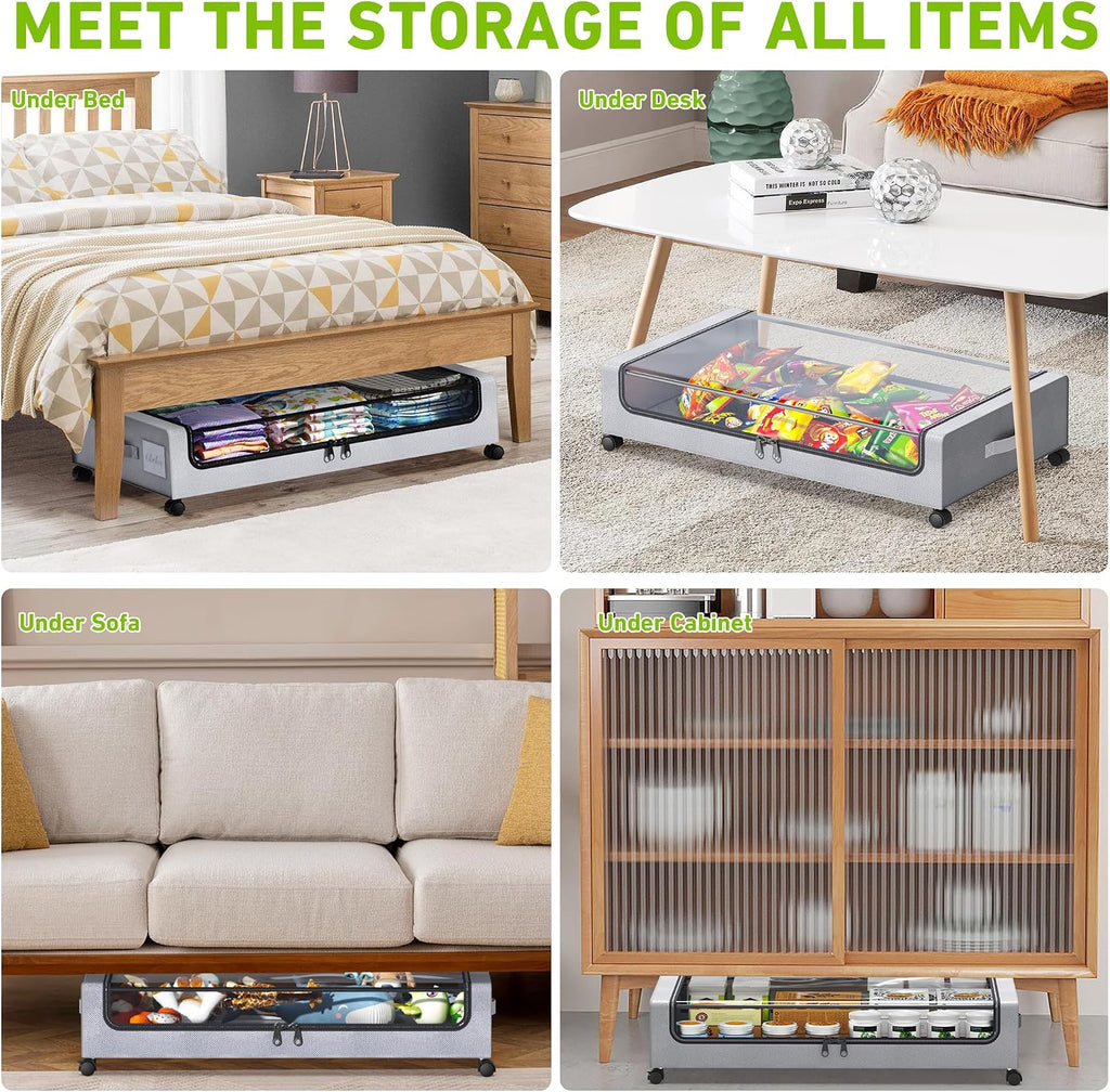4-Pack Under Bed Storage with Wheels (Gray)