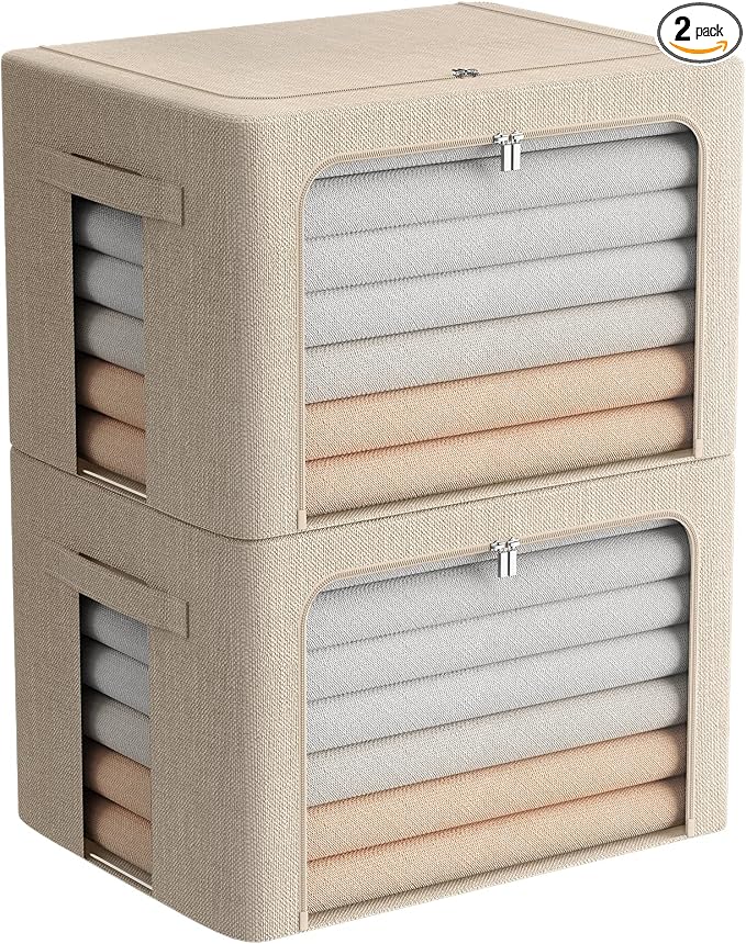 FHSQX Extra Large Clothes Storage Bins Foldable Metal Frame Storage Box by FHSQX