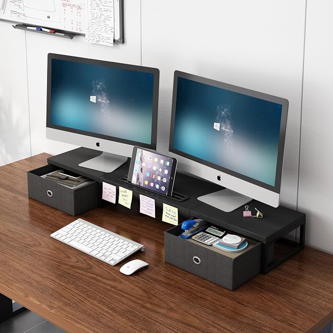 Dual Monitor Stand Riser with 2 Drawers - Image 8