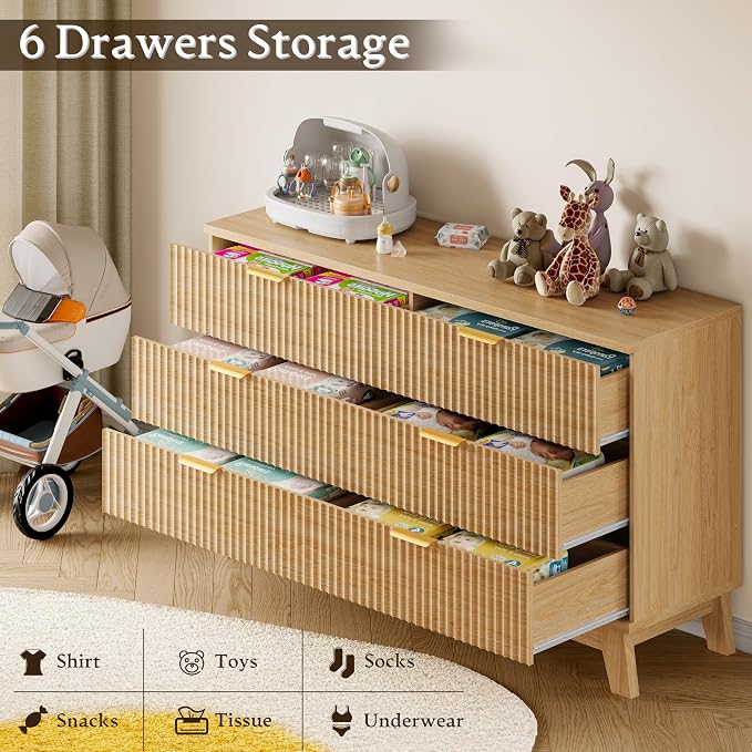 53" Long Dresser for Bedroom, 6-Drawer Dresser - Image 6