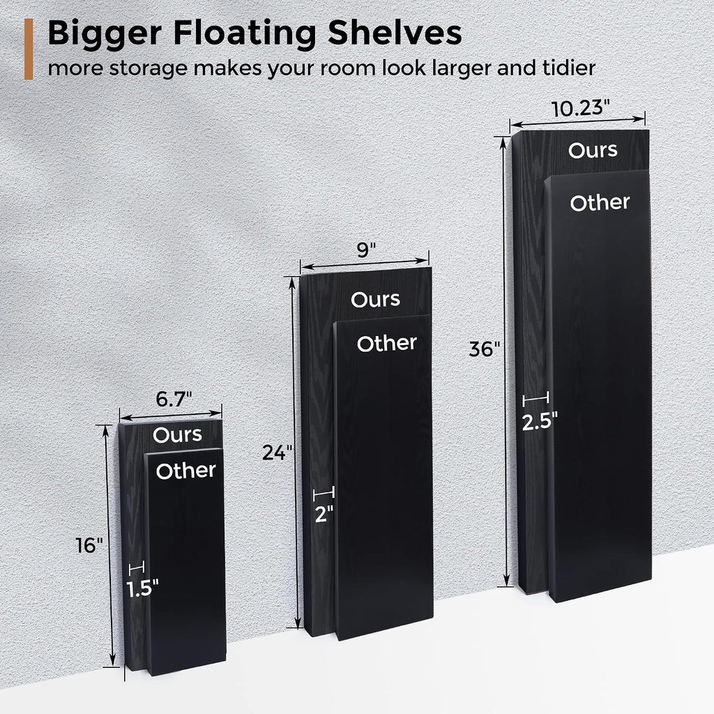 Floating Shelves - 16 Inch Rustic Black Wall Shelf - Wall Mounted