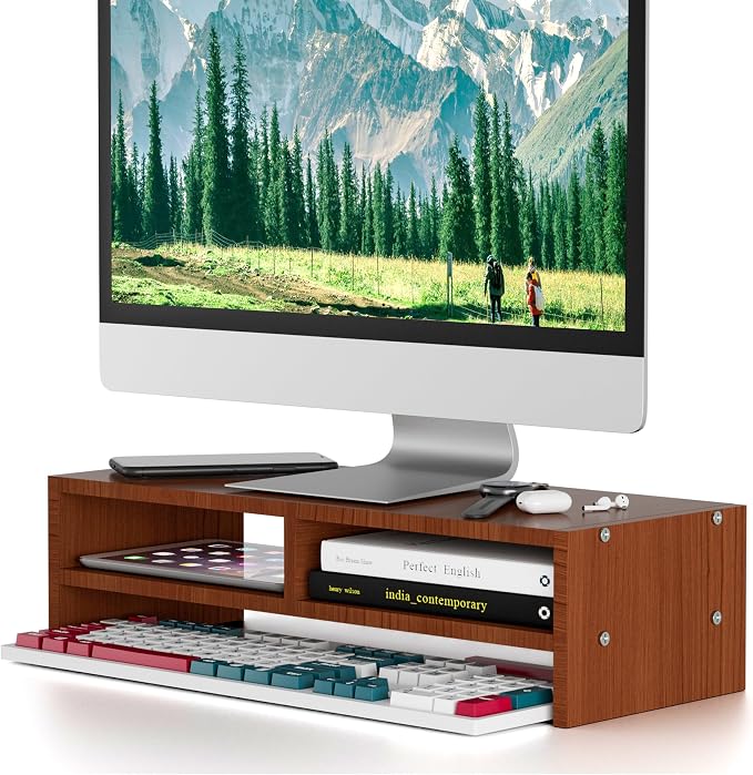 Monitor Stand Riser with Storage, 2 Tier Desk Organizer & Desktop Wood Shelf by Unknown