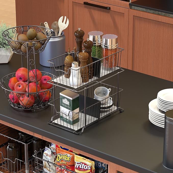 SimpleHouseware 2 Tier Cabinet Wire Basket Drawer Organizer - Image 2