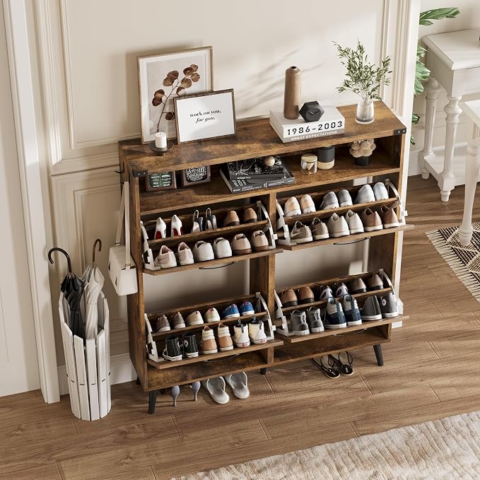 Shoe Cabinet with 4 Flip Drawers, Farmhouse Shoe Storage Cabinet - Image 6