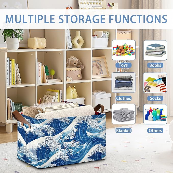 Ocean Wave Storage Baskets, Japanese Foldable Organizer Bin - Image 6