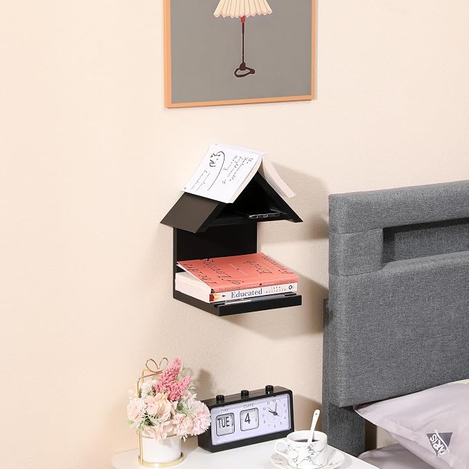 Wall Mounted Wood Bookcase, Small Bedside Bookshelf, Wooden Triangle Nightstand - Image 4