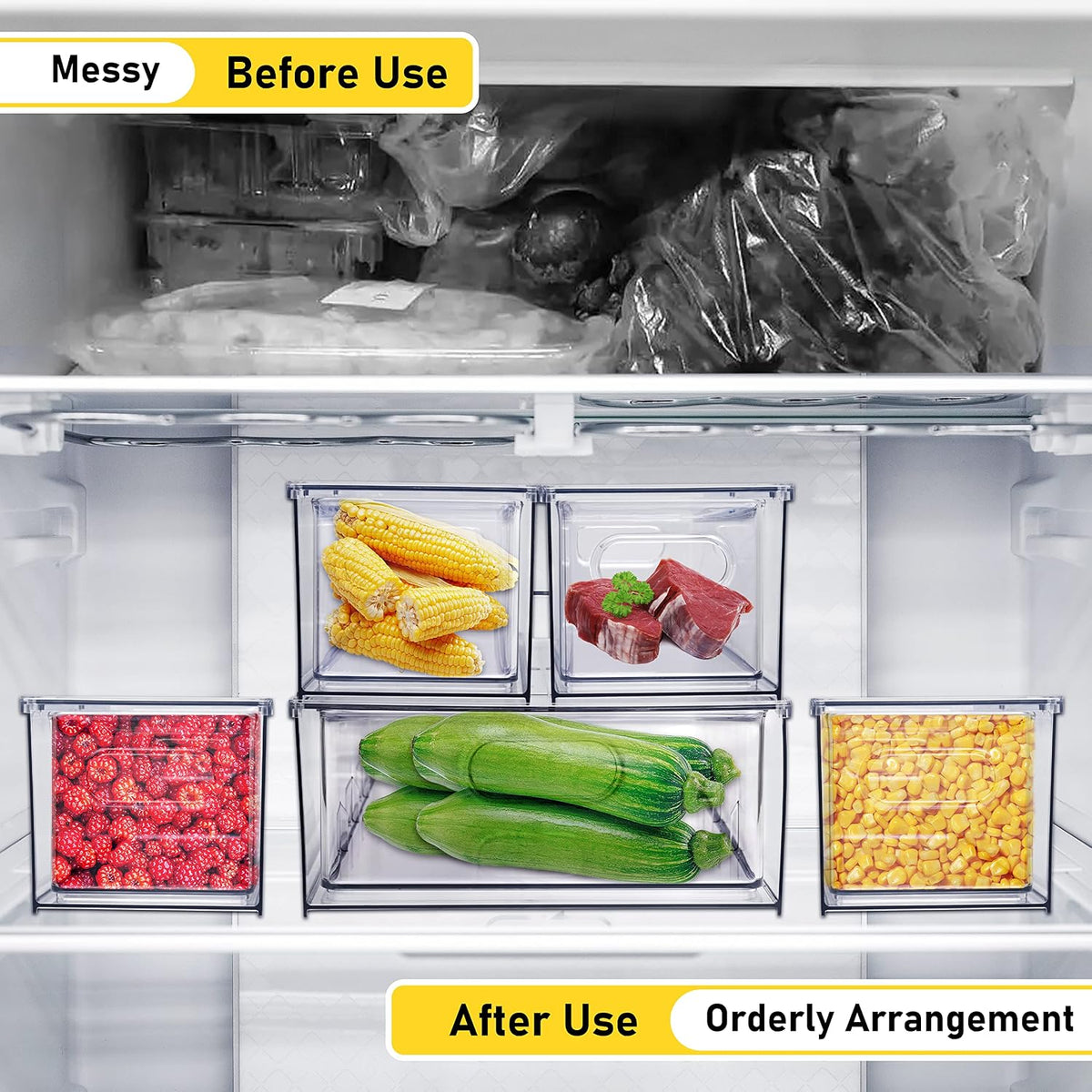 4 Pack Refrigerator Organizer Bins with Pull-out Drawer Stackable