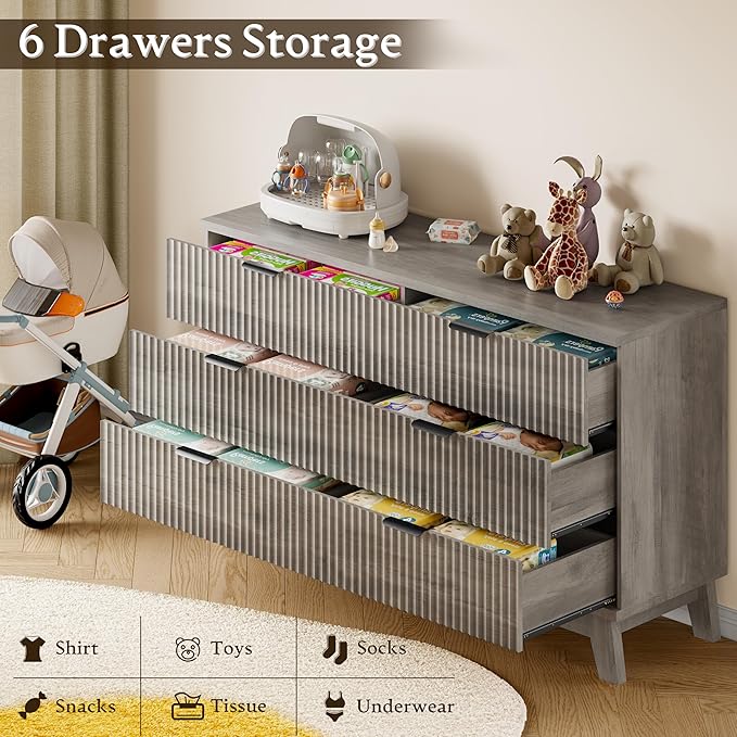 53" Long Dresser for Bedroom, 6-Drawer Dresser - Image 6